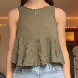 Olive Green Sleeveless Peplum Top